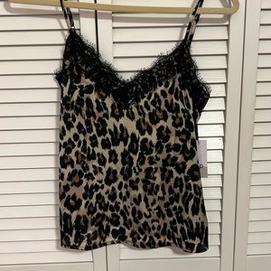 Animal print cami with lace trim